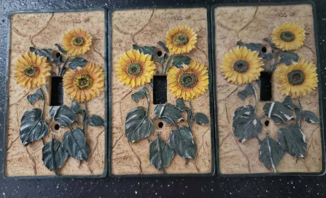 3 VINTAGE Sunflower resin light switch covers Rare