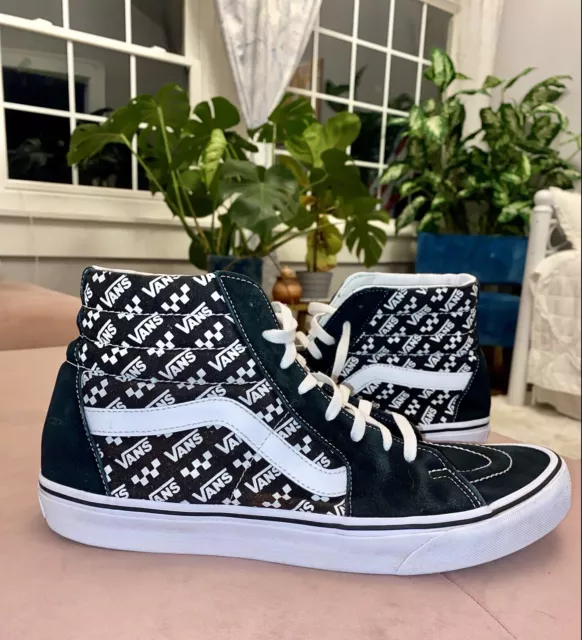 Vans Sk8-Hi Repeat Logo Mens Sz 11.5 Lace Up High Top Skate Shoes- Black / White