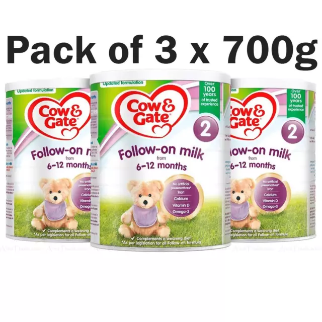 Cow&Gate Stage 2 Follow On Milk 6-12Months Formula Powder Substitute Pack 3x700g