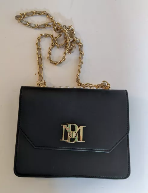Badgley Mischka Double-Sided  Crossbody Bag Black & Tan w/ Faux Pearls