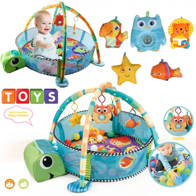 3 in 1 Turtle Baby Gym Activity Play Floor Mat w/ Ball Pit & Toys Babies Playmat