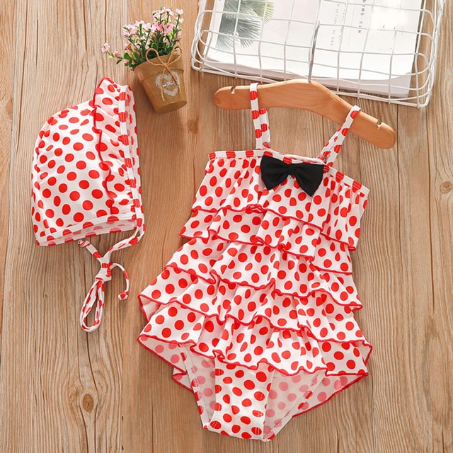 Toddler Baby Girl OnePiece Colorful Dots Swimsuit Sport Bikini Set Bowknot