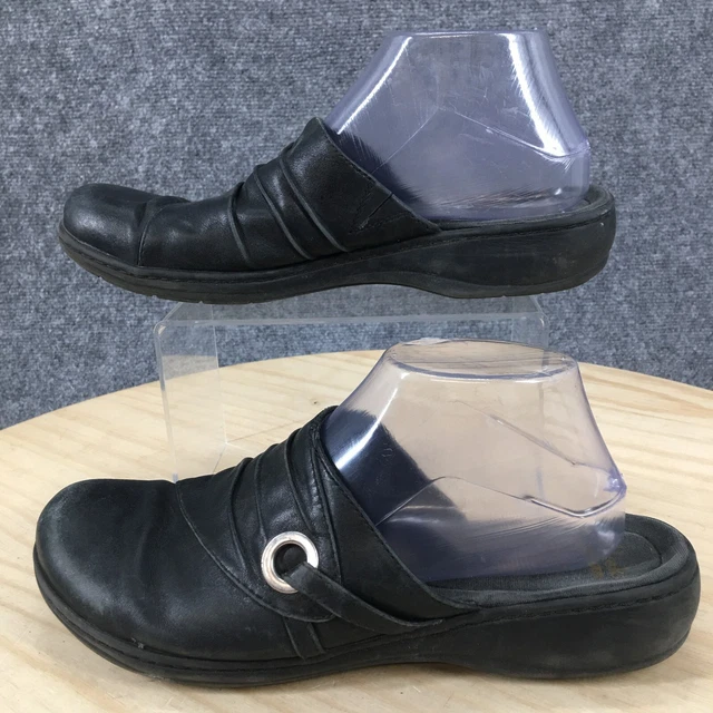Clarks Sandals Womens 9 M Soft Cushion Comfort Slip On Mule Black Leather Wedge