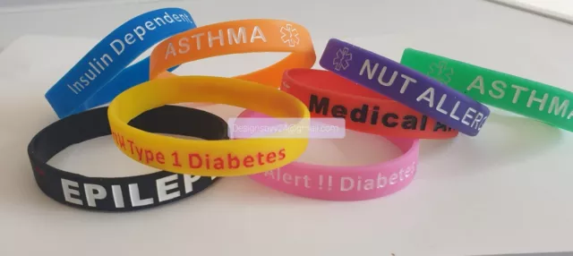 Type 2 1 Nut Diabetes Asthma Allergy Medical Alert  Wrist Band Bracelet Alert