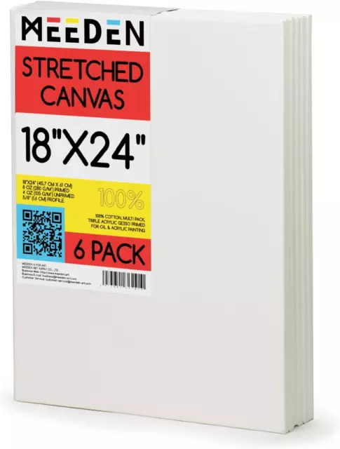 Stretched Canvas, 18 × 24 Inch, Pack of 6, Blank White Canvases Painting, 100% C