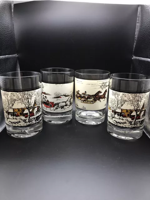 Vintage Arbys Currier and Ives Collectible glasses Christmas Set Of 4