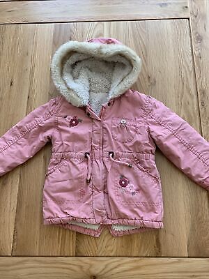 girls pink winter fur lined coat age 2-3 years