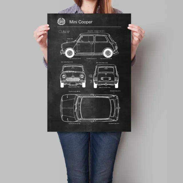 Mini Cooper Car Poster Retro Patent Blueprint Art Print