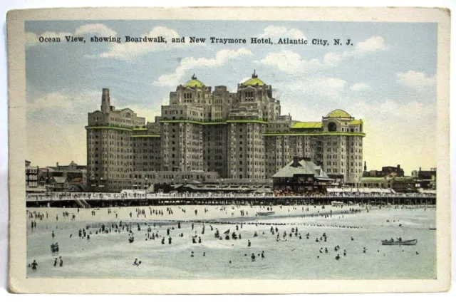 1917 Postcard Ocean View,Boardwalk & New Traymore Hotel Atlantic City Nj