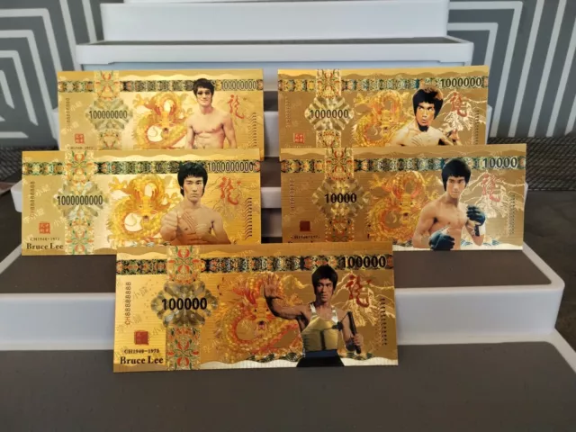 House clearance Beautifully Designed Bruce Lee memorabilia Set of 5 gold  Notes