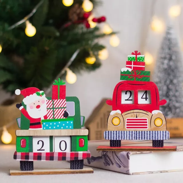 Décoration de voiture de Noël en bois festif avec calendrier de l'Avent décor
