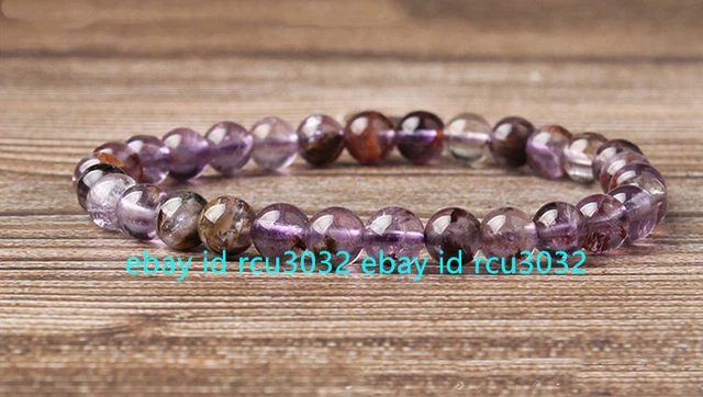 Genuine 6/8/10mm Purple Phantom Ghost Quartz Crystal Round Beads Bracelet 7.5"