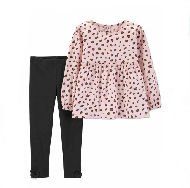Carters Long Sleeve Pink Leopard Legging Outfit Toddler Girl's Sz 24 Months Kids