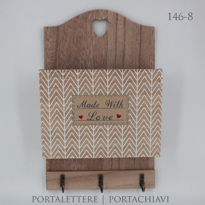 ISIYINER Portachiavi da Muro in Legno con Ripiano Contenitore Portachiavi da Parete Casa con 5 Ganci per Organizzare Chiavi Lettere Giornali Posta Riviste 