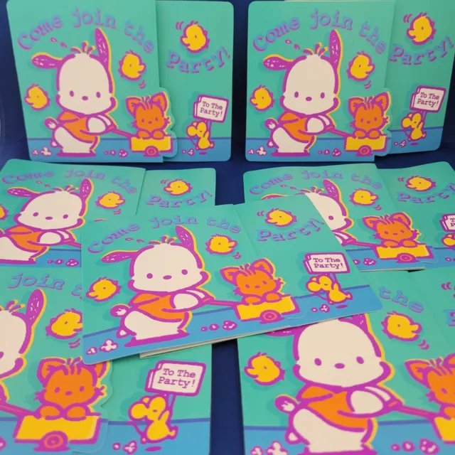 Lot of 7 Pochacco Invitations & Envelopes - Party Invites Sanrio Rare 2001 VTG