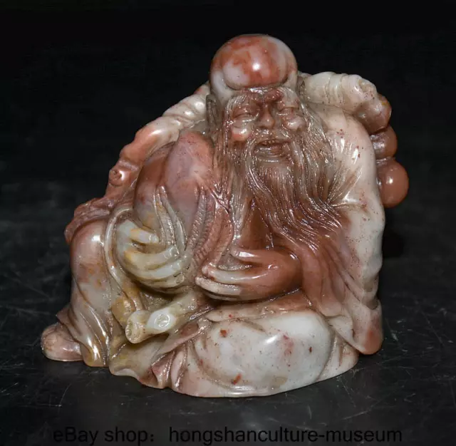 4 "China Natural Shoushan Stone Carved Dynasty longevity God Shouxing Peach Seal