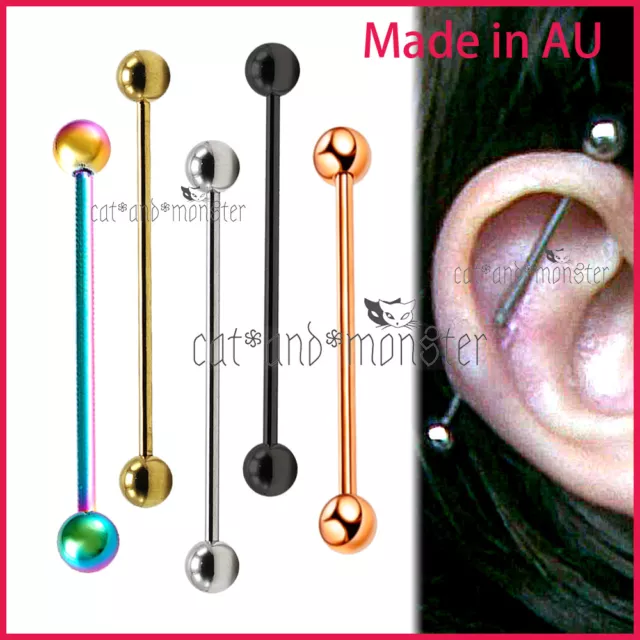 1x Titanium Anodized Industrial Barbell Bar Ear Ring Piercing Surgical Steel NEW