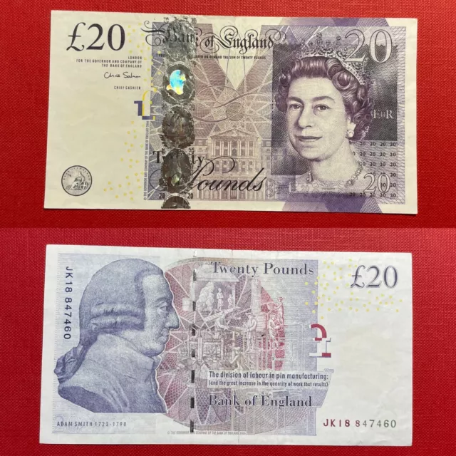🇬🇧£20 Pounds Paper F+ GBP P-392b Prefix JK Bank of England 2006 - 2012 QEII