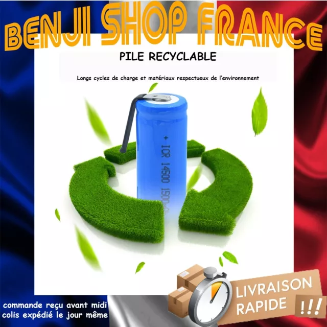 14500 PILE BATTERIE RECHARGEABLE 1500 mAh LI-ION 3,7 V cosses à souder 2