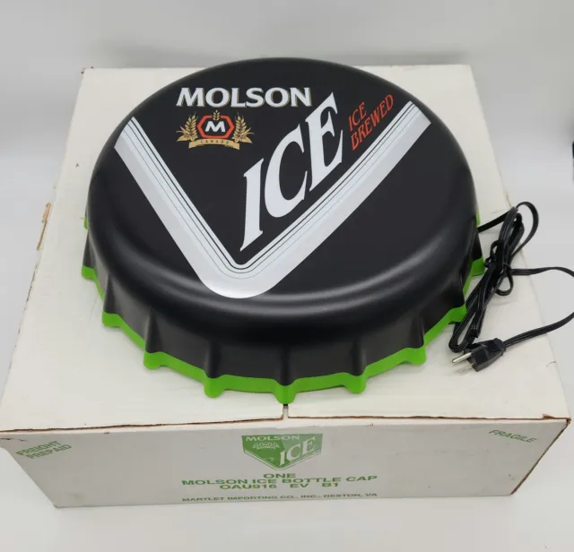 VINTAGE Molson Ice Bottle Cap Lighted Sign NEW OPEN BOX , READ!