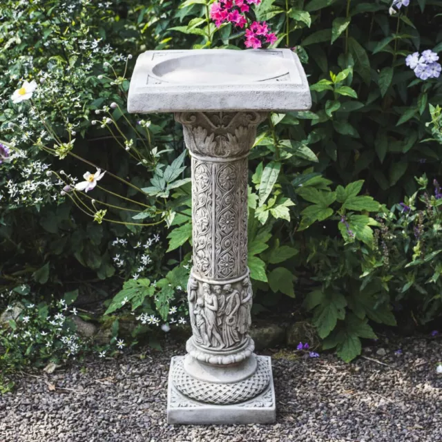 Highly Detailed Roman Design Birdbath/ Bird Table Tall Style With Square Top