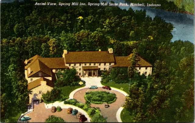 Aerial View Spring Mill Inn Spring Mill State Park Mitchell Indiana Postcard