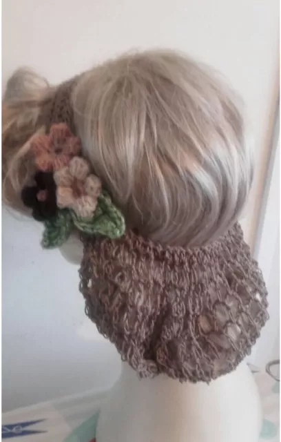 1940s Light Brown Cotton handmade hair snood wartime ww2 Flowers New
