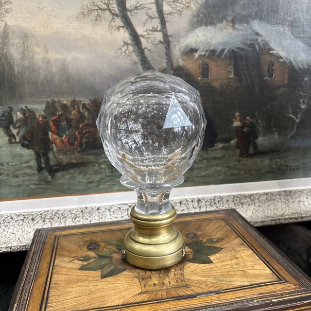 Ancienne Boule D’escalier En Verre à Facettes Et Laiton – Style Rétro 1940-1960, 4 Cm