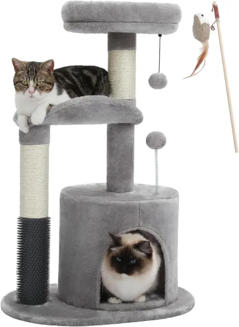 Small Cat Tree for Indoor Cats with Free Interactive Cat Toy, 32.7" Cat Tower wi