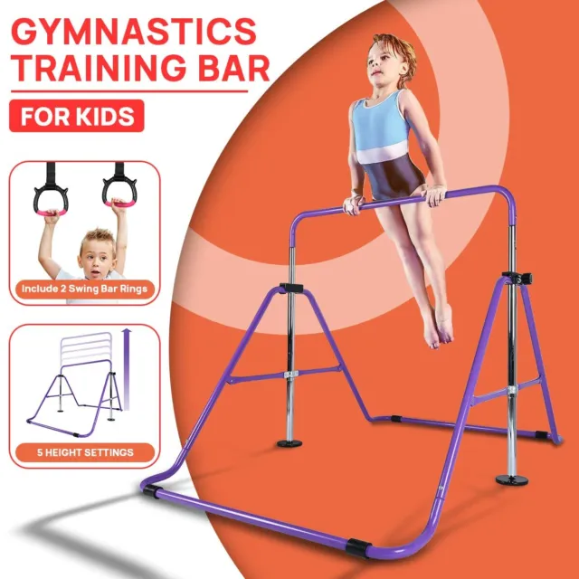 150LBS Gymnastics Adjustable Horizontal Bars Junior Kids Training Bar Home Gym