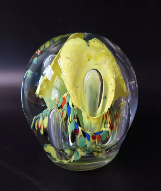 Large Art Glass Paperweight Colorful Confetti 5.5"