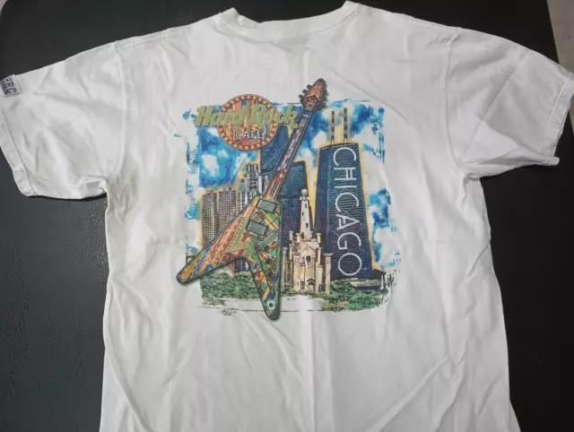 Hard Rock Cafe Chicago Heavy Tee T-Shirt Printed Both Sides White L