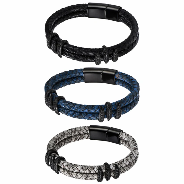 Men Punk Skull Dragon Claw Braided Leather Bracelet Wristband Magnetic Clasp