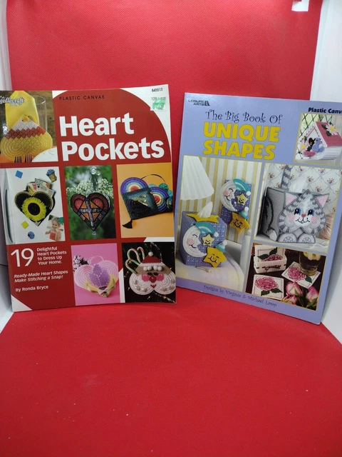 Plastic Canvas Books Heart Pockets & The Big Book Of Unique Shapes. Lot Of 2.