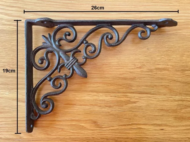 Cast Iron Swirl Scroll Fleur De Lis Shelf /Corner/Wall Bracket Brown 26x19cm