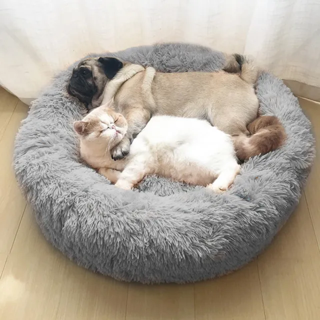 Premium Donut Plush Pet Dog Cat Bed Fluffy Soft Warm Calming Bed Sleeping Nest 5