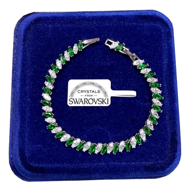 Bracciale Tennis Striscia Verde pl. oro Bianco 18k con Cristalli Swarovski B18