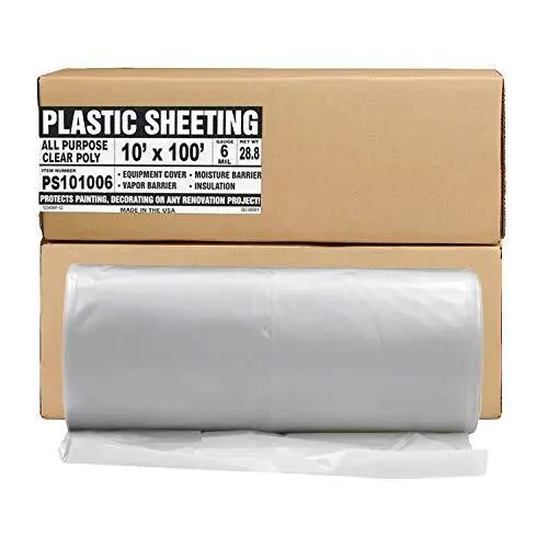 Aluf Plastics Plastic Sheeting - 10' x 100' 6 MIL Heavy Duty Gauge - Clear Va...