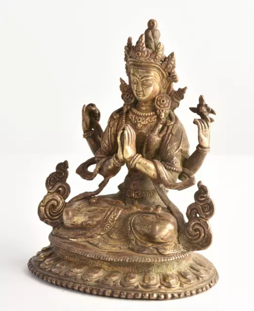 Bodhisattva Shadakshari Lokeshvara. Alte Bronze. Gold. 2