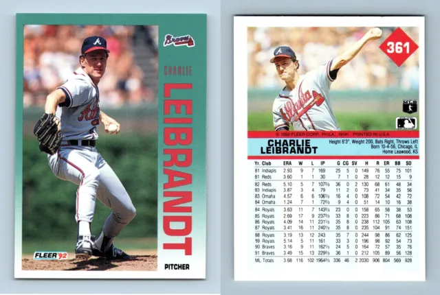 Charlie Leibrandt - Braves #361 Fleer 1992 Baseball Trading Card