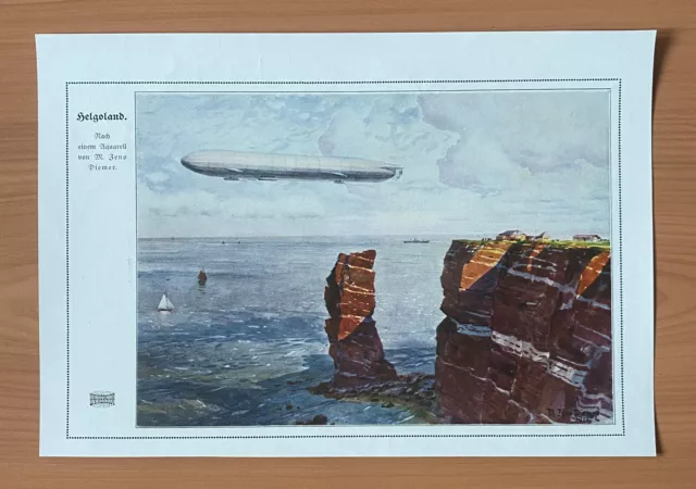 Helgoland nach einem Aquarell von M. Zeno Diemer Zeppelin  Kunstdruck 1914