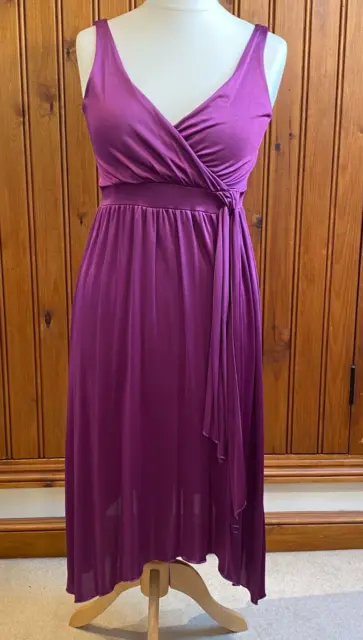 NEXT Ladies Fuschia Stretch Wrap Style Sleeveless Dress Dip Hem Ties Size 10