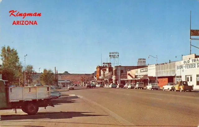 KINGMAN, AZ Route 66 Street Scene Hotel Beale Arizona 1963 Vintage Postcard