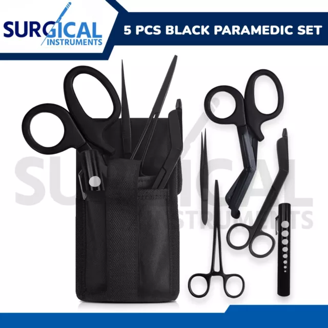 5 Pcs TACTICAL BLACK Paramedic Tools Set Diagnostic EMT Nursing EMS With Holster