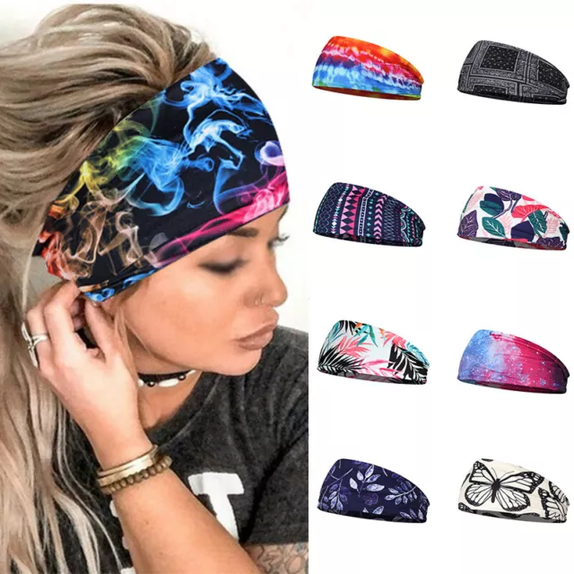 Womens Wide Elastic Headband Turban Hair Band Sports Running Yoga Gym Head Wr