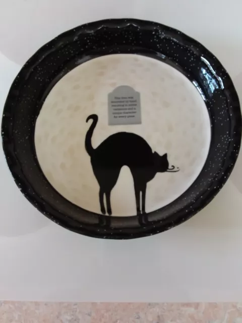 Prima Design Hand Painted Halloween Black Cat 10" Pie Baking Dish