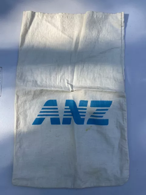 Vintage ANZ bank Blue Logo Cloth Cash Money Bag Linen