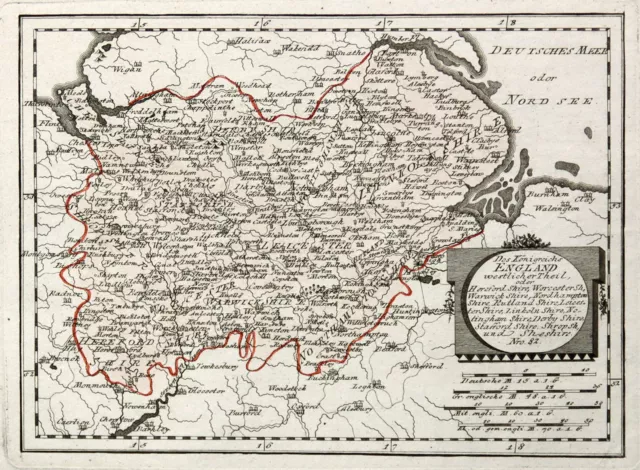 England Mittelengland Original Kupferstich Landkarte Reilly 1791