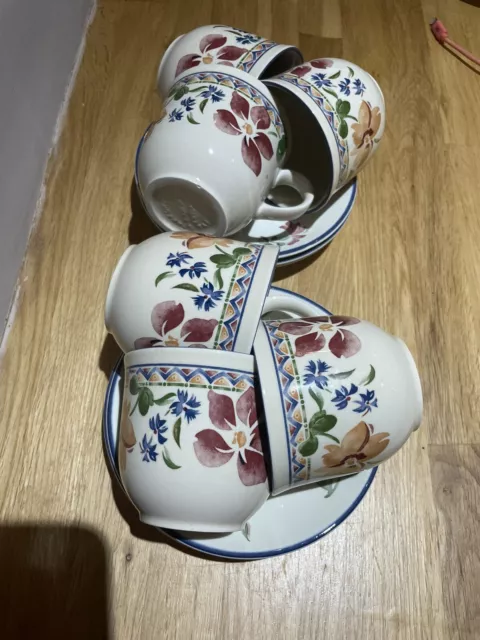 Staffordshire Tableware Calypso Cups & Saucers Floral Made in England Set of 5 2
