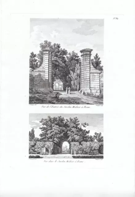 GIARDINI DI VILLA MEDICI A ROMA , di Bourgeois ,  incisione su rame, 1804